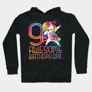 9th Birthday Girl 9 Years Old Awesome Unicorn Dabbing Bday Hoodie